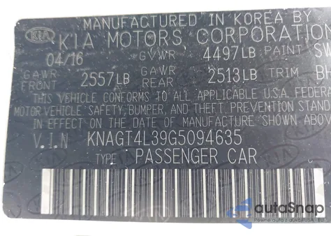 2016 Kia Optima Lx z USA, uszkodzony, nr VIN KNAGT4L39G5094635